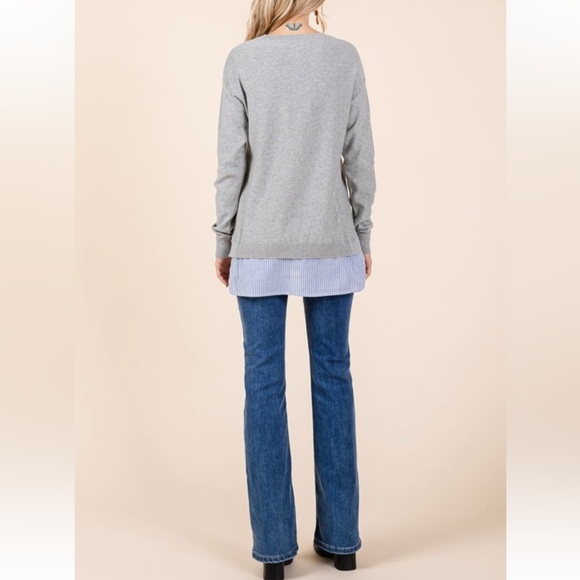 LONG SLEEVE WITH BUTTON  TEXTURED AND EMBROIDERY HEARTS STRIPE SHIRT BOTTOM - Picture 7 of 7